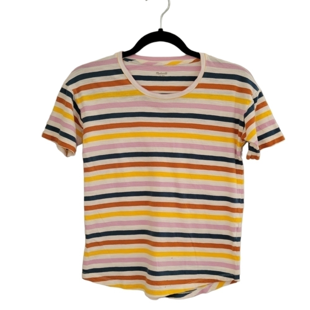 Madewell Whisper Crewneck Cotton Stripe T-Shirt, Women's sz XS